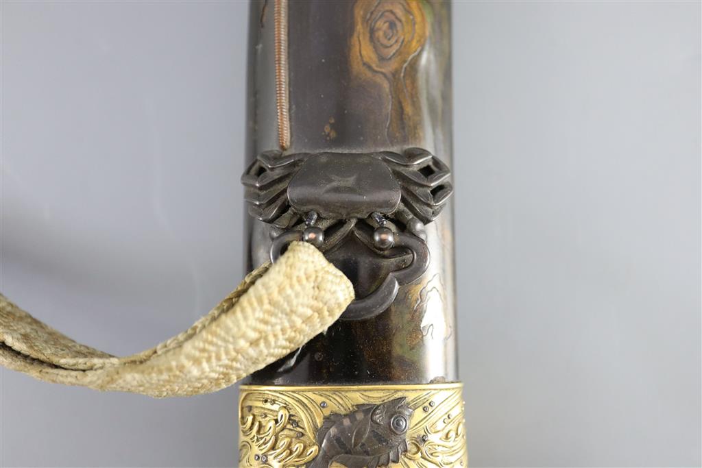 A fine Japanese sea creatures tanto, Meiji period, total length 45.5cm